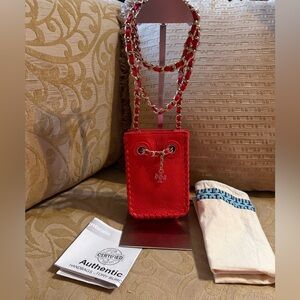 Tory Burch Red Leather Phone Case Crossbody with COA & dust bag in EUC